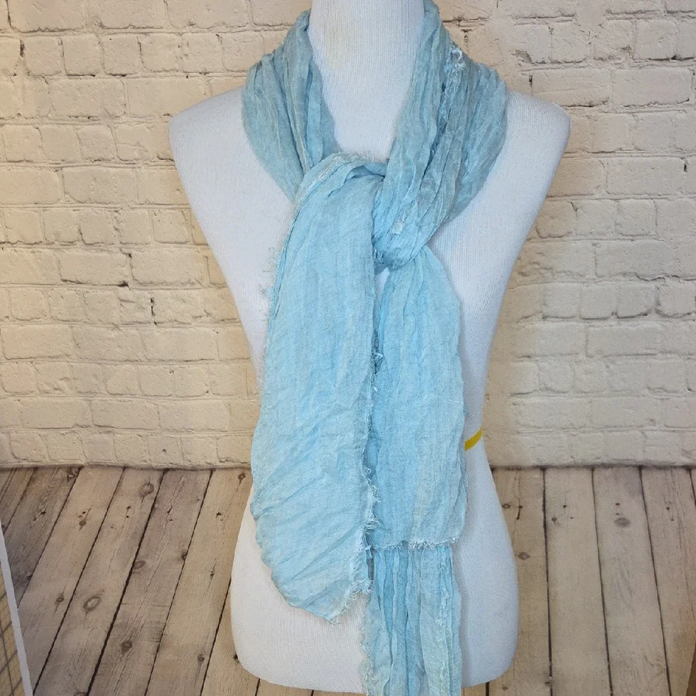 Light Blue Crinkled Wrap Scarf for Women - Picture 1 of 5